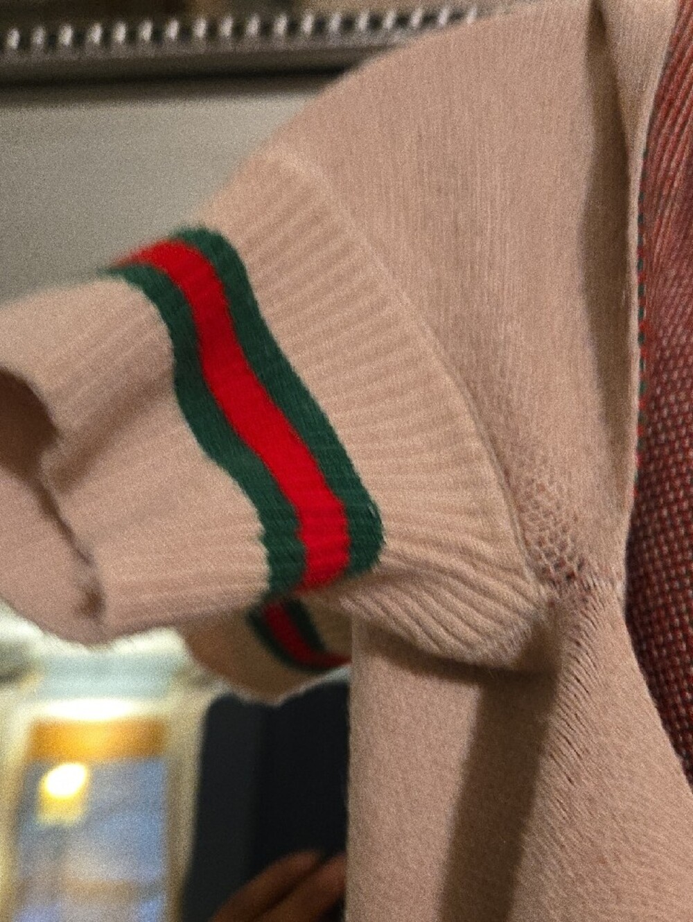 Beige Fringe Cape Poncho with Green & Red Stripes - Picture 3 of 7